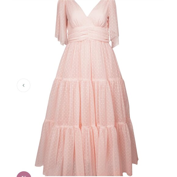 JessaKae Jeanne Pink Dotted Swiss Tulle Shoulder Bows Ankle Length Dress XL NWT - Picture 7 of 10